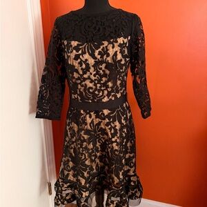 Tadashi Shoji Black and Tan Lace Dress
